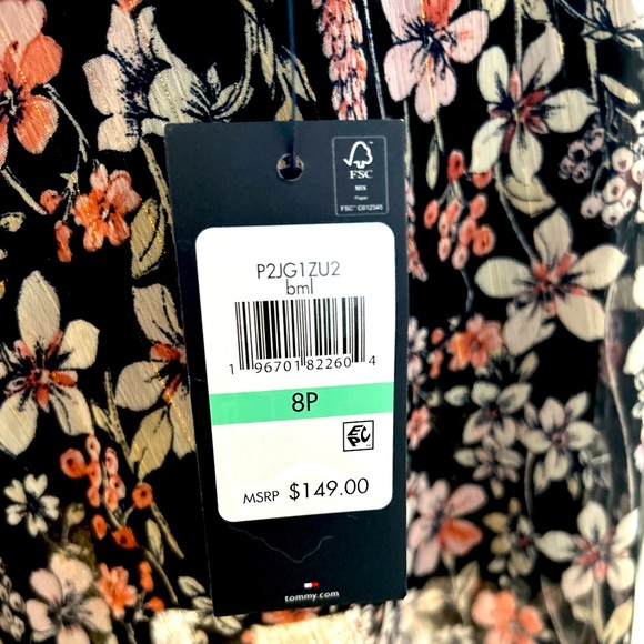 NWT Tommy Hilfiger Self Belted Floral Print Lined Dress With Zip Back Closure - Picture 5 of 10